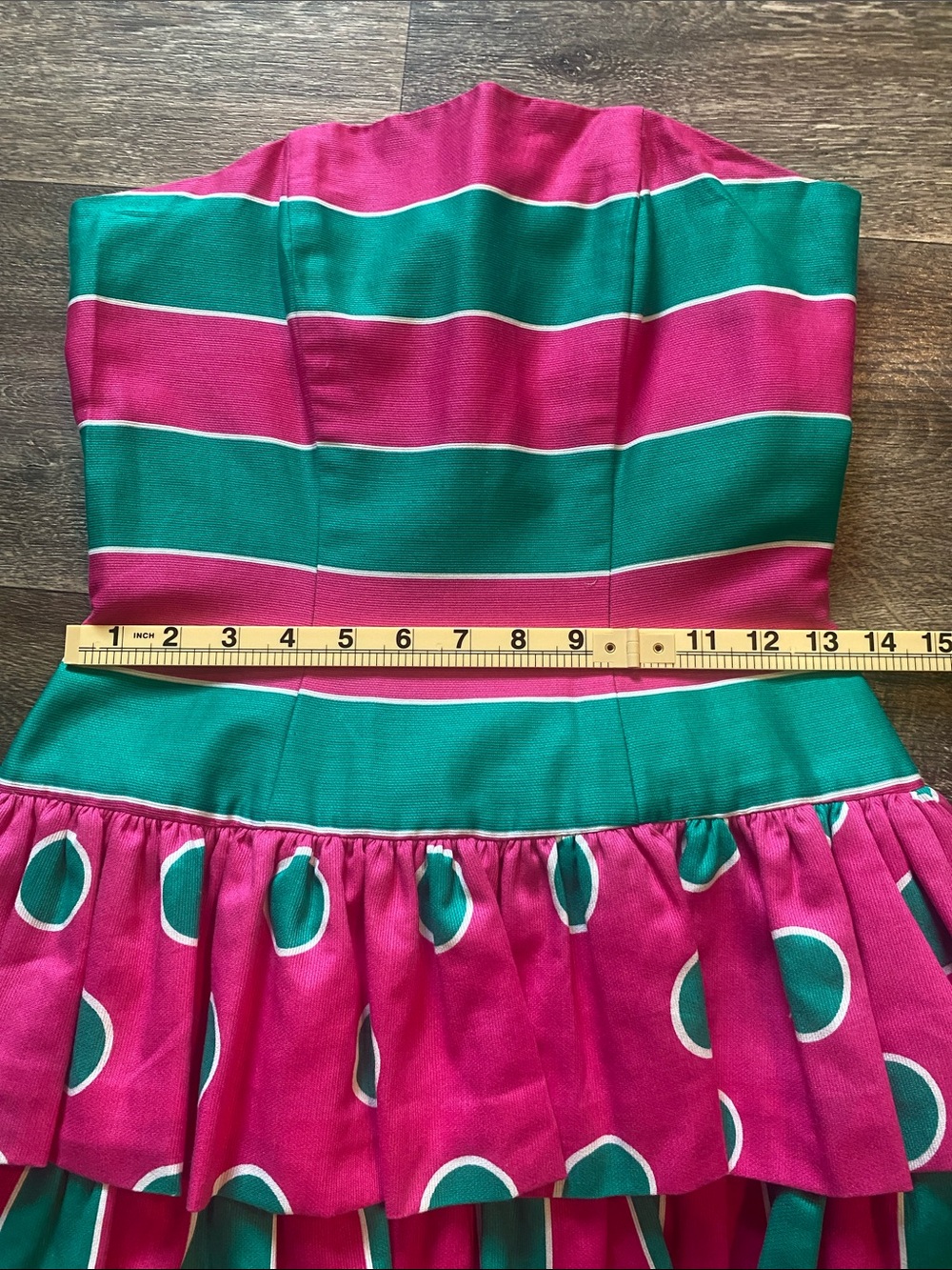 Strapless Pink & Teal Tiered Ruffle Dress - Picture 5 of 16